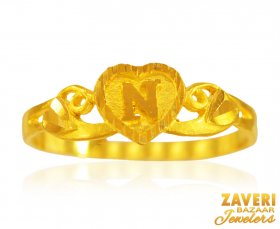 22Kt Gold N Initial Ring ( 22K Gold Rings )