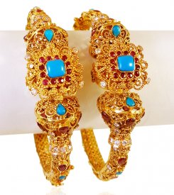 22kt Gold Designer Kadas (2 Pcs) ( Precious Stone Bangles )