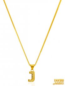 22K Gold Initial Pendant (Letter J) ( Gold Initial Pendants )