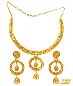 22 K Gold Necklace And Earrings Set ( 22K Gold Necklace Sets )