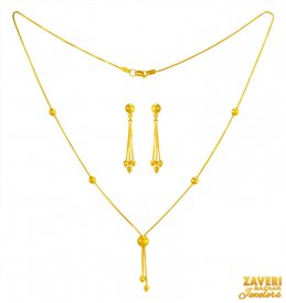 22KT Gold balls necklace and earring set  ( 22K Light Necklace Sets )
