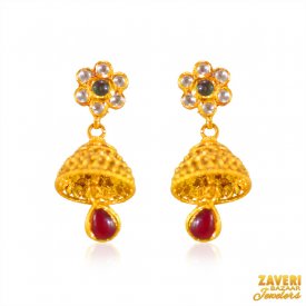22Kt Gold Antique Jhumki Earrings ( Gold Long Earrings )