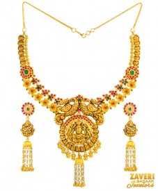 22 Karat Gold Temple Set ( 22K Antique Necklace Sets )