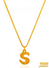 22K Gold Initial Pendant (Letter S) ( Gold Initial Pendants )