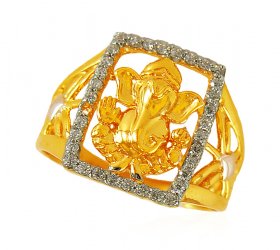 22k Gold Ganesha Mens Stones Ring  ( Men`s Rings )