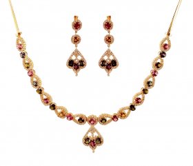 18k Diamond Set With Tourmaline ( Diamond Necklace Sets )