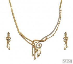 Fancy Diamond Set 18k Yellow Gold  ( Diamond Necklace Sets )