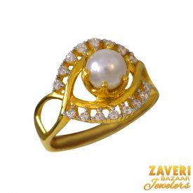 22Kt Gold CZ and Pearl Ring
