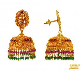 Designer 22K Temple Jhumka Earrings ( Gold Long Earrings )