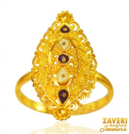 22K Gold Long Meenakari fancy Ring ( 22K Gold Rings )