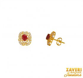22 Kt Gold Ruby Colored Stone Earrings