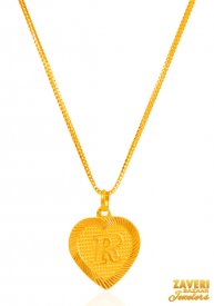 22K Gold Initial Pendant (Letter R) ( Gold Initial Pendants )