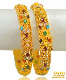 22kt Gold Navaratan Bangles (2 pcs) ( Precious Stone Bangles )
