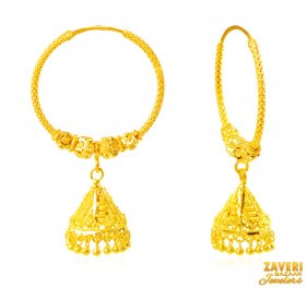 22Kt Gold Jhumki Hoop Earrings
